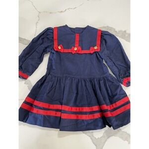 Vintage Peaches 'n Cream Sailor Dress Navy Blue & Red Girl's 3T‎ USA SI35